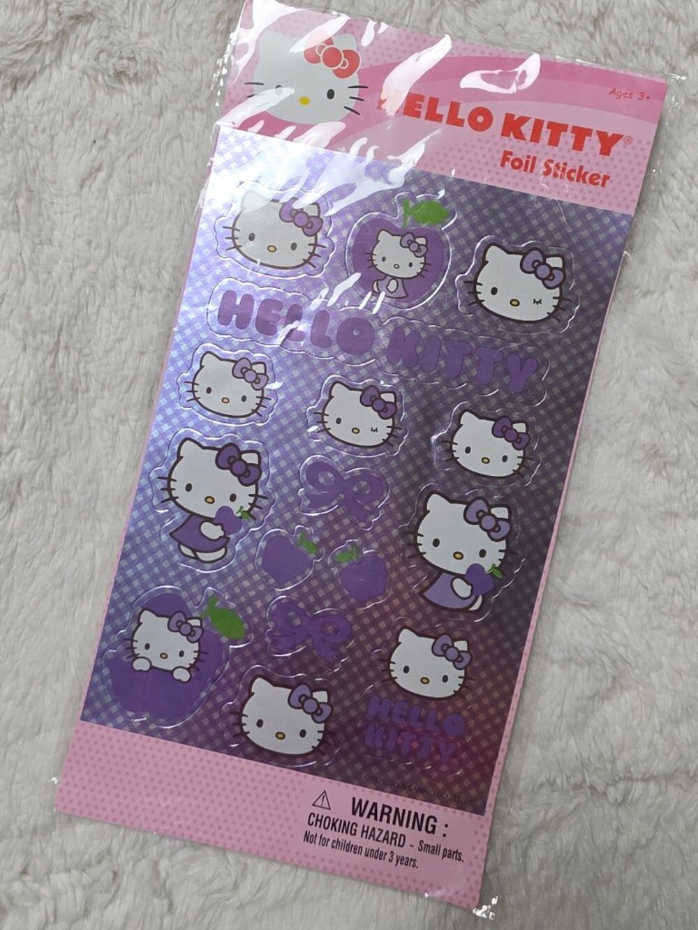 Sanrio Hello Kitty Purple Foil Sticker Sheet Pack 2009 Toy Island Brand New